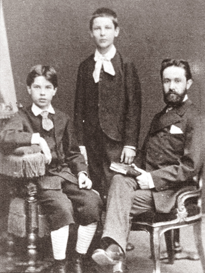 П.А.Столыпин и А.А.Столыпин с гувернером Д.Ф.Решитило, 1872 г.
